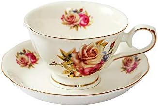 Ufengke 9 חלקים סט קרמיקה אירופית, סט קפה של שירות תה סין עצם עם מחזיק מתכת, לחתונה ומתנה, ציור פרחים כתום