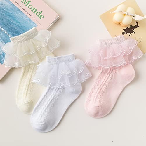 6 חבילות פעוטות תינוקות נערות פרוע גרביים לבנות תחרה לקצץ מלהי