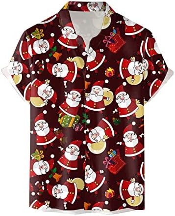 כפתור חג המולד של XXBR לגברים למטה חולצות שרוול קצר מצחיק חולצה הוואי גרפית חג המולד של מסיבת חידוש חולצות