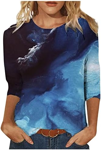 Blusa Manga 3/4 de Longitud Media Top Para Mujer Tie Dye מודפס Tea Túnica Camiseta Suelta Cuello Redondo Tanks,