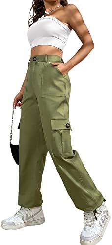 מכנסי מטען של לולוצ'י לנשים מותניים גבוהות נסיעות טקטי מכנסיים מזדמנים עם 6 כיסים שרוך שרוולי קרסול