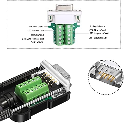 DBILIDA DB9 מחבר ללא הלחמה, מחבר הפריצה DB9 RS232 D-SUB סדרתי עד 9 PORT TERMINAL עם מקרה