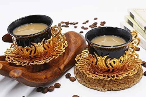 פרימיום שחור זהב שחור ערבי יווני ערבי מרוקאי כוסות חרסינה טורקיות טורקיות - סט של 2 - ספל כוס