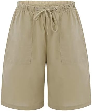 מכנסי פשתן לנשים קיץ מזדמן מכנסיים קצרים מותניים קצרים רופפים בכושר מכנסי טרקלין נוחים נושמים מכנסי חוף נושמים