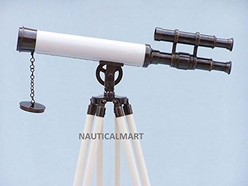 NauticalMart שמן עומד שפשף ברונזה עם עור לבן גריפית 'אסטרו טלסקופ 50