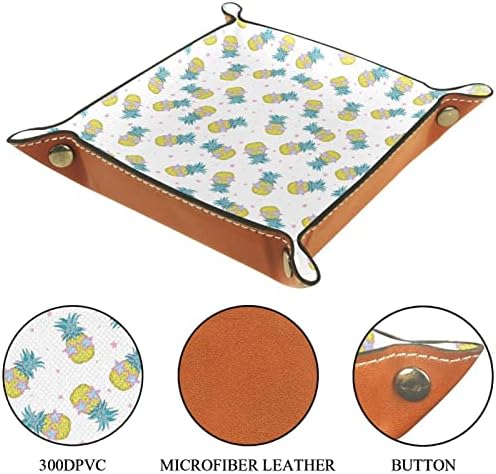 מגש שירות עור, מגש קוביות מחזיק מרובע מתקפל, צלחת מארגן שידה לשינוי מפתח מטבע, פירות טרופיים אננס מצוירים