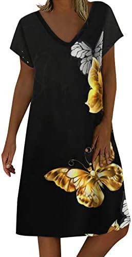 שמלות שרוול קצר של אייאסו לנשים 2023 הדפס אתני V צוואר שמלת אמצע שמלת קיץ חוף קיץ מזדמן רופף נוחות נוחות