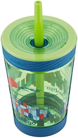 CONTIGO KIDS SPILL-PRETED 14OZ כוס עם פלסטיק קש ופלסטיק ללא BPA, מתאים לרוב מחזיקי הכוס ומדיח כלים