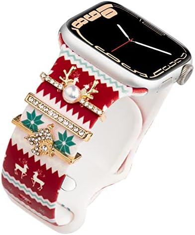 להקות שעון חג המולד עם קסמי להקה לולאות דקורטיביות וטבעות עבור Apple Watch 38 ממ/40 ממ/41 ממ/42 ממ/44 ממ/45/49