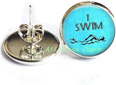 עגילים מקסימים עם עגילים צמודים עגילי שחייה אני שוחה - מתנה לשחיין-אהבה לשחות-תכשיטי שחייה-תכשיטי בתולת ים, כ046
