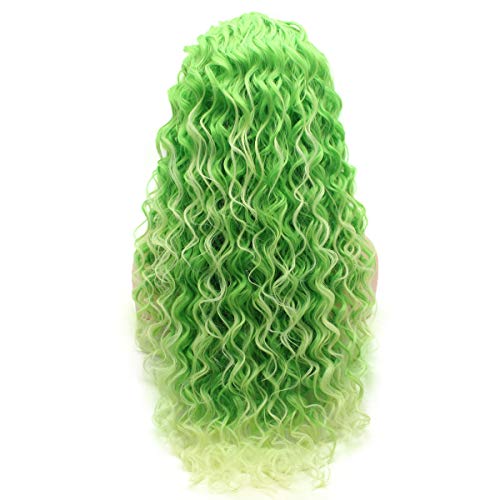 מייייט שיער מתולתל ארוך 26 אינץ שני טון ירוק אומברה צפיפות כבדה מציאותי סינטטי תחרה מול פאות