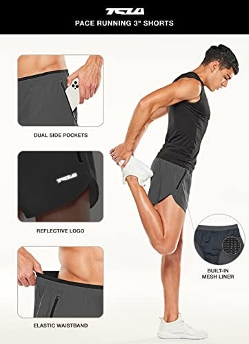 מכנסי ריצה פעילים של TSLA גברים, מכנסיים קצרים של אימון יבש בגודל 3 אינץ