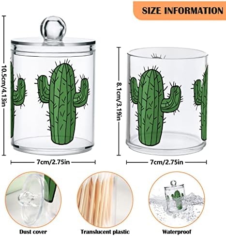 Yyzzh Cartoon CACTUS CACTUS ירוק על לבן 2 חבילות QTIP מחזיק מתקן לכדור כותנה של כותנה כפפות עגול