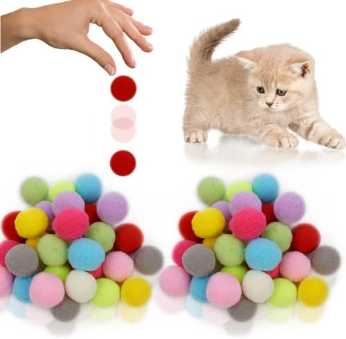 FUPUSUN 60PCS 1 /3 סמ כדורי צעצוע חתול צבעוני PREMIUM - חתלתול רך פום פום צעצועים - קל משקל וקטן