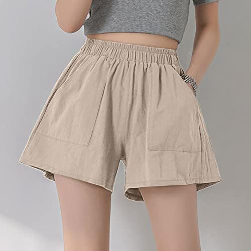 OPLXUO נשים מכנסי פשתן כותנה קצרים קיץ מותניים אלסטיים רחבים מכנסיים קצרים מזדמנים תלבושות חופשה