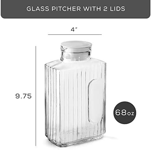 קנקן זכוכית 68oz עם מכסה - מלבן קנקן משקה משקאות ומיכל אחסון למיכל חם או קר. Kool Aid and Lemonade Pidgher,