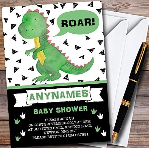 10 איקס שחור &מגבר; הזמנות מקלחת תינוק אישית דינוזאור שאגה ירוקה
