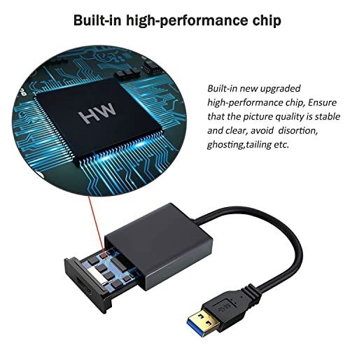 מתאם USB ל- HDMI, USB 3.0 ל- HDMI 1080P ממיר שמע וידאו Connect PC, מחשב נייד לפיקוח, תומך ב- Windows XP 7/8/8.1/10