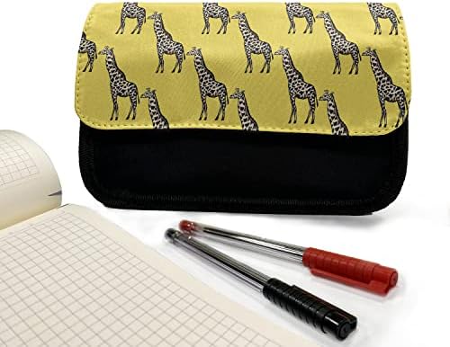 מארז עיפרון ג'ירפה הניתן לרחף, חיה מצוירת ביד, תיק עיפרון עט בד עם רוכסן כפול, 8.5 x 5.5, אדמה חיוורת