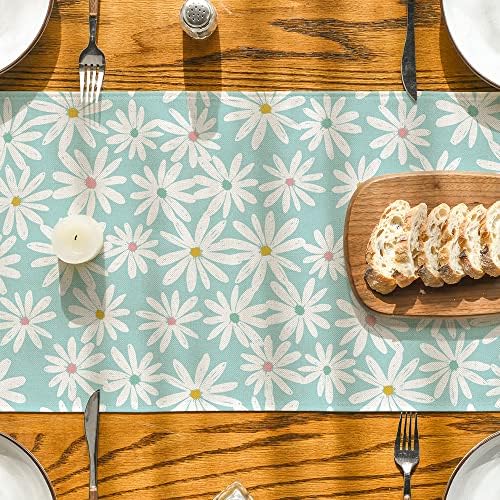 מצב ארטואידי כחול תכלת פרחי שולחן קיץ, רץ שולחן קיץ, עונתי לחופשה עונתי מטבח שולחן אוכל לקישוט עיצוב מסיבה ביתית