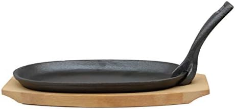 אברוס בגודל אישי 9.5 5.5& 34; ברזל יצוק מחבת פאג ' יטה צלחת סטייק יפנית עם ידית ובסיס עץ למסעדה בית