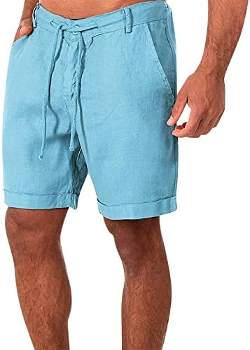 מכנסיים קצרים של Menkomg1, פשתן כותנה מכנסיים קצרים נושמים מכנסיים קצרים חוף מוצק שרוך תחתוני פיג'מה