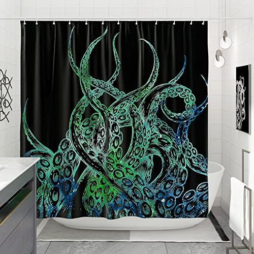 דסיהום שחור תמנון ימי וילון מקלחת סט אוקיינוס ​​קריר וילון מקלחת זרועות חדר אמבטיה תמנון מצחיק דקור אמבטיה בד