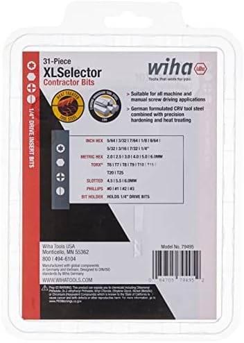 Wiha 28506 מברג מומנט Torquevario-S, 10-50 אינץ 'פאונד & 79495 מערך Bit Xlselector 31 חלק