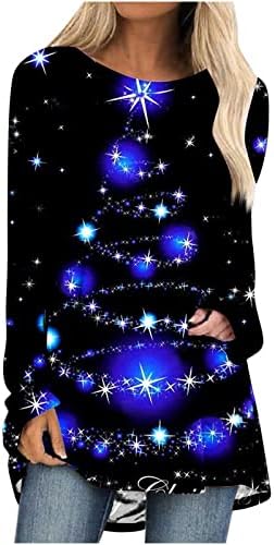 נרברג חג המולד בתוספת גודל ארוך שרוול טוניקת חולצות לנשים בכושר רופף שלג גרפי טי חולצות חמוד סוודר