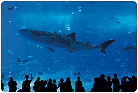 אמבסון כריש לחיות מחמד מחצלת עבור מזון ומים, יפני אקווריום פרק עם אנשים צלליות צפייה מתחת למים