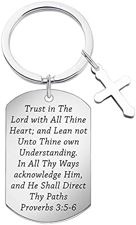 נוצרי תכשיטי אמון באלוהים משלי 3: 5-6 מחזיק מפתחות הכתוב פסוק מחזיק מפתחות צלב קסם תכשיטים דתיים