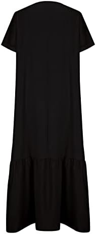 נשים של רופף מזדמן מקסי שמלה עם צווארון קצר שרוול בבאגי קיץ שמלות אופנה גדול מוצק שכבות ארוך שמש שמלה