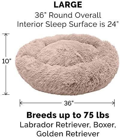 פורהייבן 36& 34; עגול גדול סופגנייה כלב מיטת קטיפה ארוך פו פרווה מרגיע חיבוק עם נשלף רחיץ כיסוי