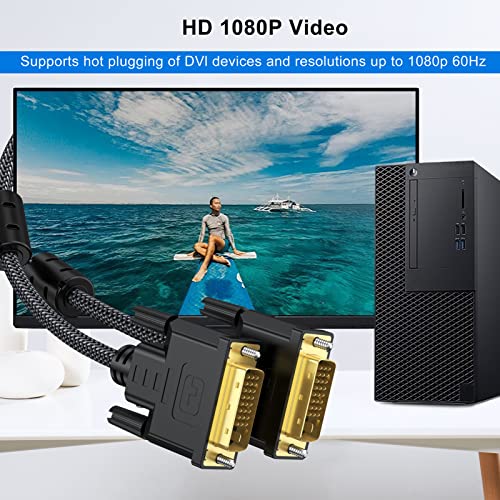DVI ל- DVI כבל 10ft, UVOOI DVI-D לכבל DVI-D קישור כפול קישור ניילון צמה DVI עם שני ליבת פריט 1080p 60Hz למשחקים,