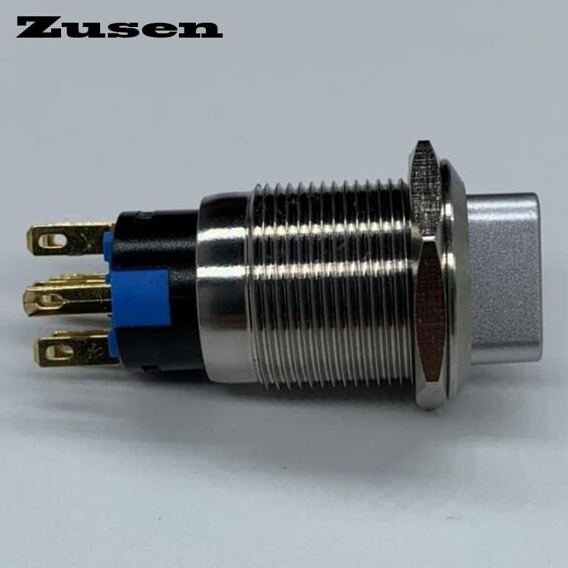 Zusen 19 ממ מואר סמל חץ אור LED תאורת 2NO2NC מתג כפתור בורר מתכת 3 מיקום IP65 קבוע -
