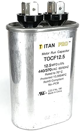 קבלים של טיטאן פרו -סגלגל מנוע, דירוג 12.5 מיקרו -פרד, מתח 370-440VAC - TOCF12.5