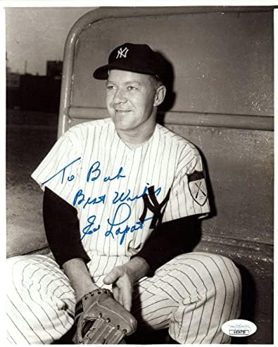 אד לופט ניו יורק ינקי חתום 8x10 צילום בייסבול עם JSA COA - תמונות MLB עם חתימה