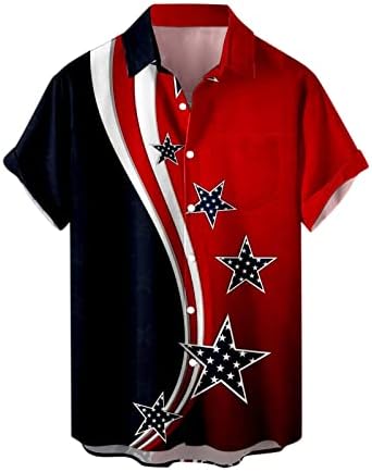 כפתור הגברים HDDK למטה שרוול קצר חולצות פטריוטיות בקיץ חוף וינטג 'דגל אמריקה חולצה מזדמנת