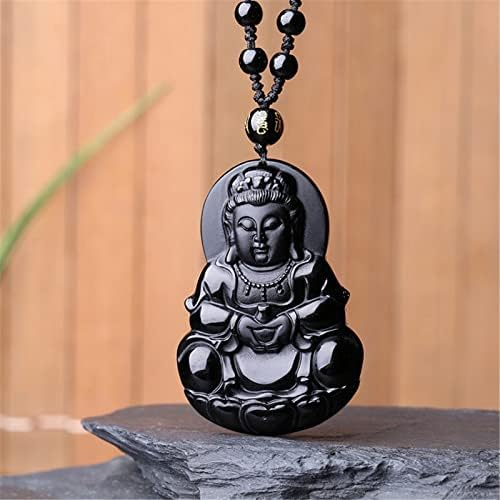 שחור אובסידיאן חרוז שרשרת צוחק בודהה בודהיסטי תליון שרשרת לגברים נשים ילדה ילד קולעת חבל מחרוזת ריפוי אבן
