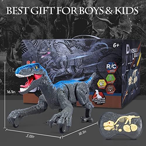 שלט רחוק דינוזאור לילדים בנים בנות, 2.4 גרם צעצועים אלקטרוניים חינוכיים סימולציה וולוצירפטור עם 3 עיניים רועדות