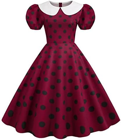 נשים 1950 רטרו שמלה קצר פאף שרוול בובת צווארון נסיכת קוספליי שמלה מנוקדת הדפסת נשף נדנדה המפלגה שמלה