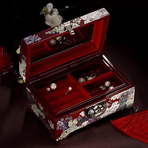 BBSJ קופסא תכשיטים מתנה לחתונה מעץ עץ תכשיטים מתקדמים קופסא אחסון קופסת תכשיטים בסגנון אירופאי עם מנעול