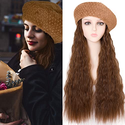 כומתת כובע פאה עבור נשים עם סינטטי ארוך גל שיער 4/30 צבע 22 סנטימטרים גל פאה כובעי שמנמן ורך שיער להתחמם בחורף