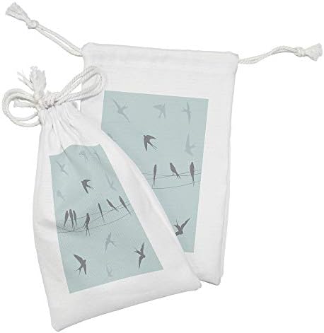 ציפור אמבסון על סט כיס בד תיל של 2, דפוס נושא חופש עם סנוניות מעופפות, שקית משיכה קטנה למסכות