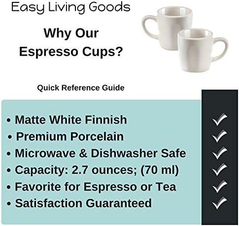 כוסות אספרסו על ידי מוצרי חיים קלים, חרסינה לבנה מט - 2.3 גרם, סט של 4
