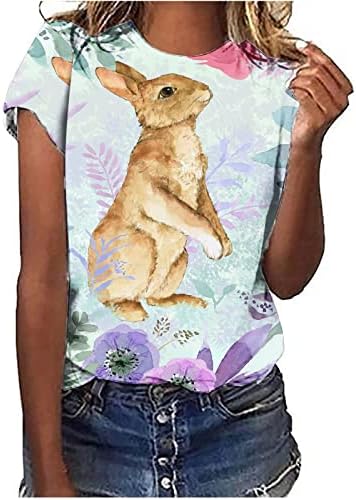 חולצות פסחא לנשים ארנב ארנב חמוד טיז גרפי עליון צוואר עגול חולצת טריקו סוודר חולצה שרוול קצר חולצה