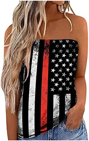 סטרפלס נשים טנק טנק אמריקאי דגל אמריקאי מודפס צינור עליון 4 ביולי חולצות טוניקה מזדמנות ללא שרוולים גופיות קיץ