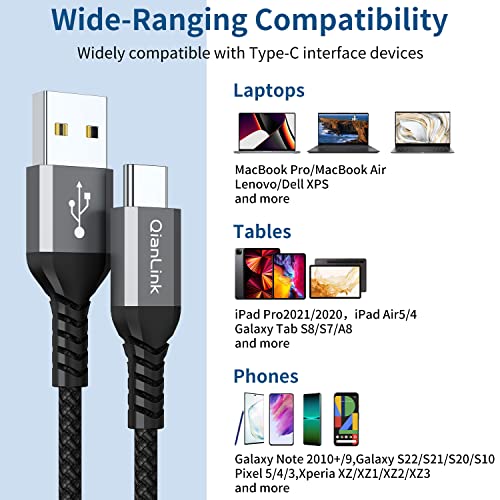 כבל USB מסוג C, 3.1A USB A ל- USB C חוט מטען מהיר לטעינה מהיר תואם ל- Samsung Galaxy S22 S21 S20 S10 S9 S8 פלוס,