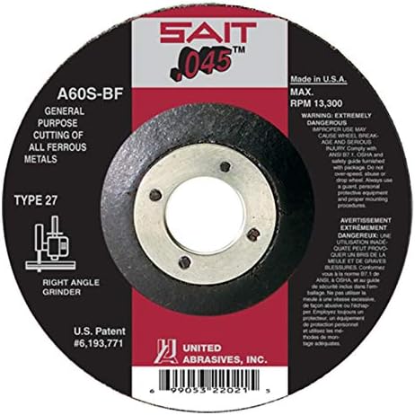 SAIT שוחק גלגלים חתוכים A60S סוג 27 גלגל חיתוך מטחנות 4-1/2 אינץ 'x 7/8 אינץ' ארבור כמות 5