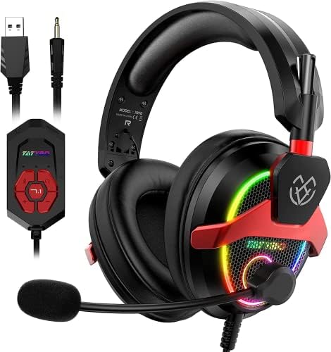 אוזניות משחקי סאונד סאונד של Tatybo 7.1 עבור מחשב PS4 PS5, אוזניות USB ו- 3.5 ממ PC עם מיקרופון מבטל רעש